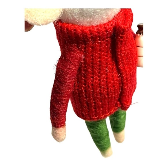 Vintage felt Christmas white mouse holding milk jar red sweater green legging 5” - Picture 10 of 15